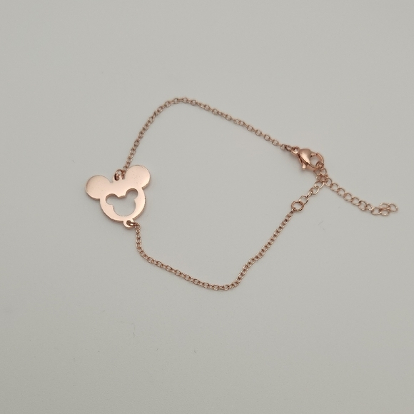 18K Rose Gold Plated Mickey Mouse Cutout Charm Chain Bracelet Playful & Minimal